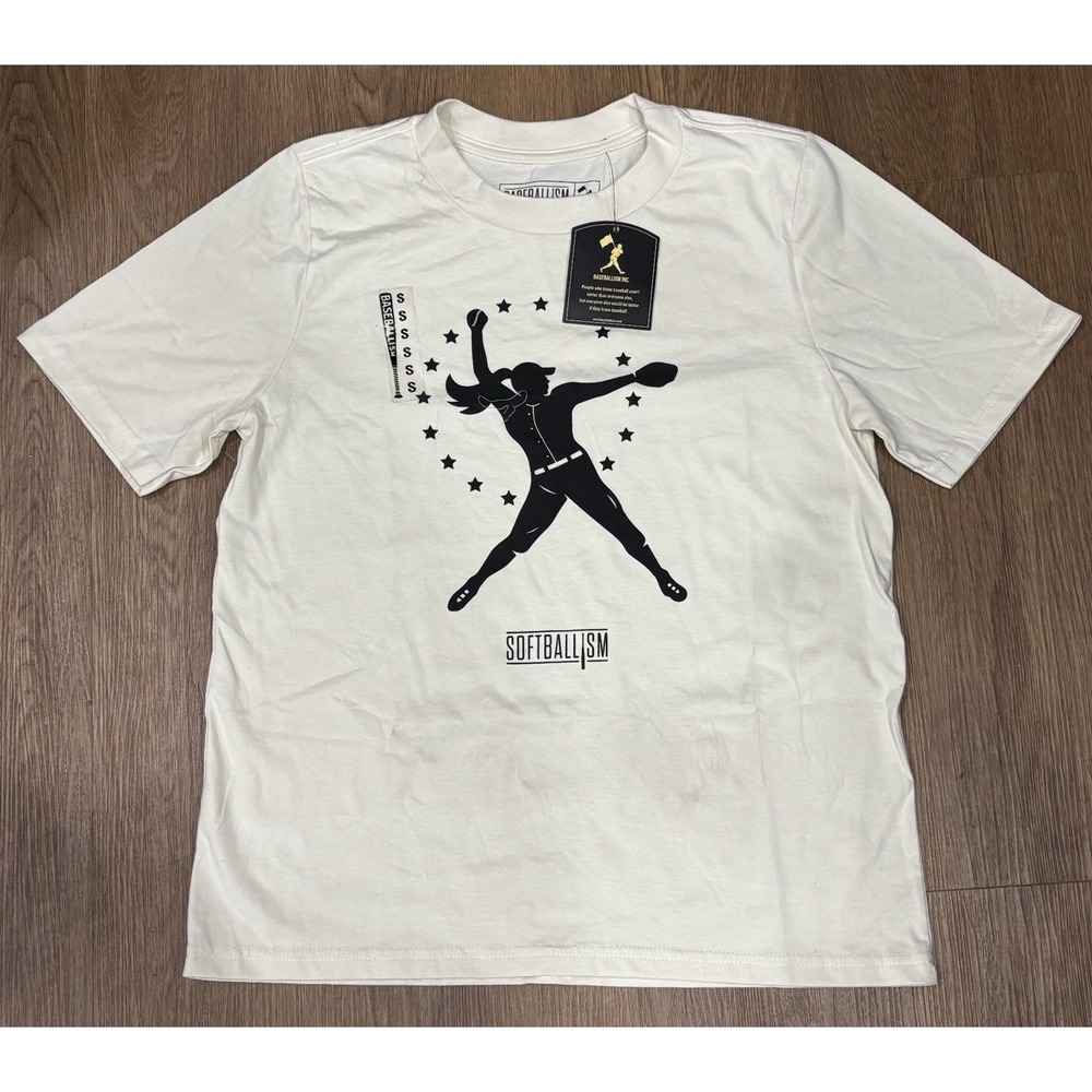 Baseballism Softball Silhouette Women's Graphic T-Shirt White Size S NWT